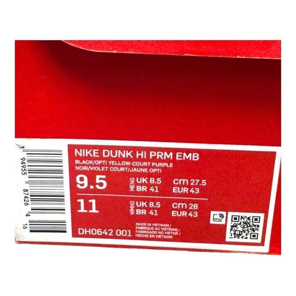 Nike Dunk High Premium EMB Lakers Court Purple DH0642-001 Lebron AD 9.5 - Picture 13 of 13